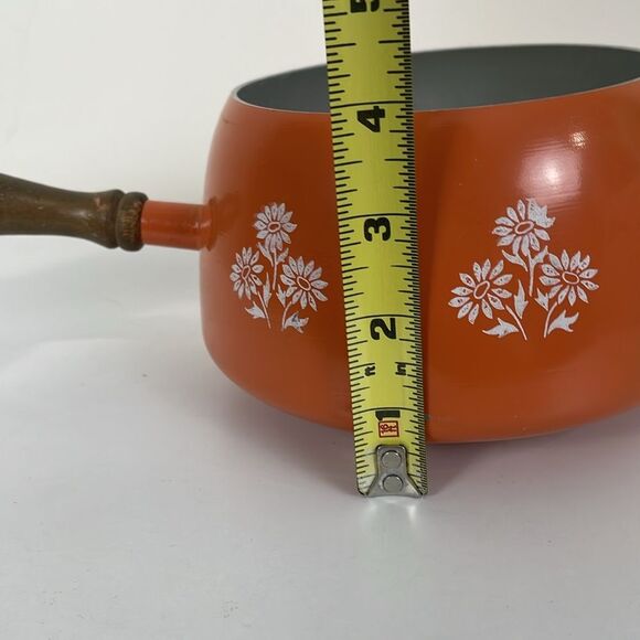 MCM Japanese Orange Floral Fondue Pot Wooden Handle VTG - Picture 8 of 8